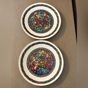 D’Arceau Limoges Noel Vitrail Porcelain Plates Vintage Nativity Set of 2